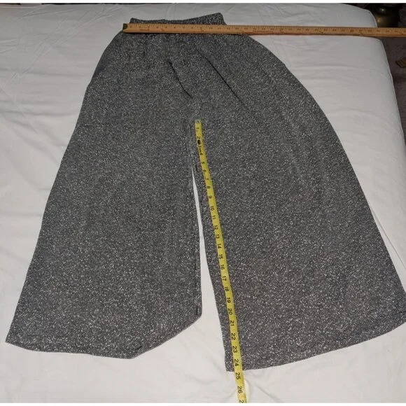 Wide-Leg Cropped Gray Textured Pants Elastic Waistband Pockets XL - Picture 9 of 14